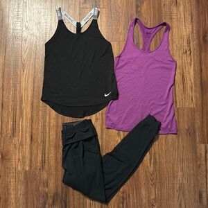 Nike Bundle 2 XS Racerback Tank Tops and XS Black Nike Joggers